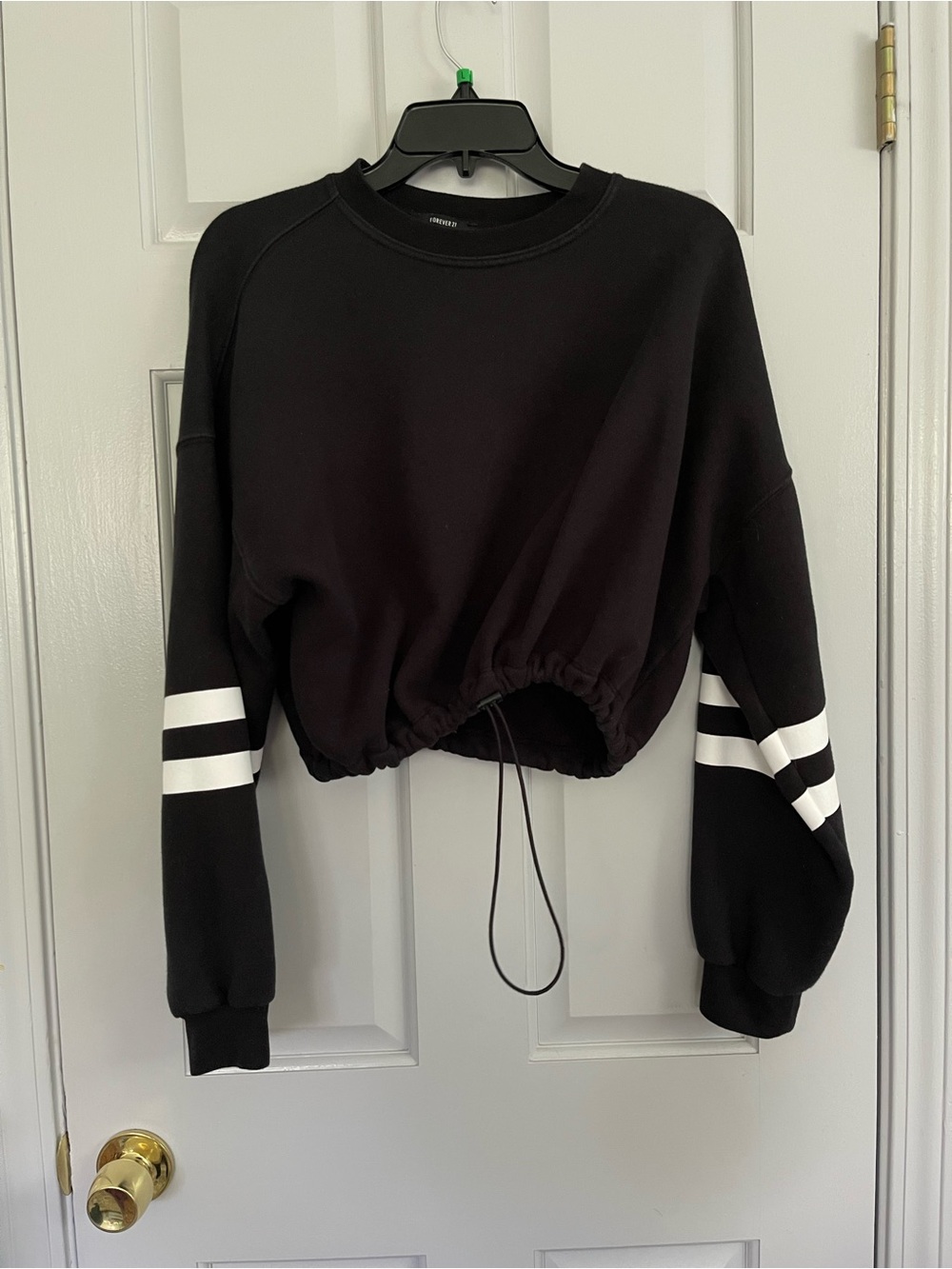 Forever 21 Black Cropped Sweatshirt with White Sleeve Stripes